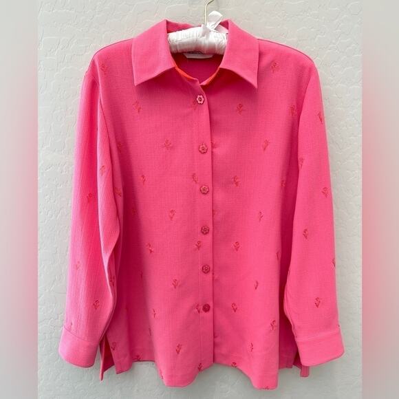 DRAPER'S & DAMON'S | Petite Hot Pink Embroidered Long Sleeve Top | Small - Picture 1 of 7